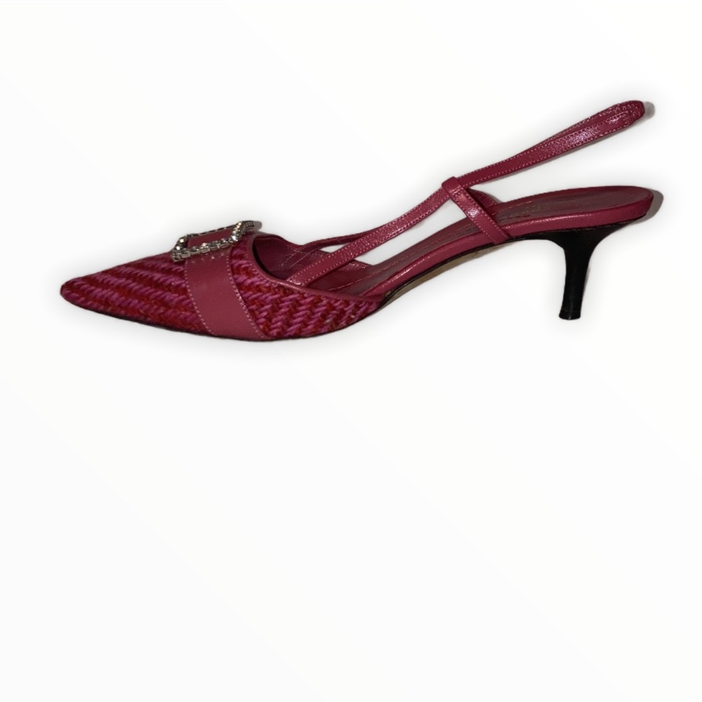 KATE SPADE Pink Tweed Kitten Slingback Size 6 1/2 - Picture 2 of 16